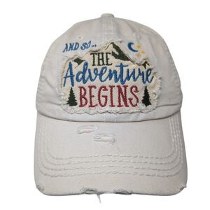 The Adventure Begins Strapback Hat Tan OS Adjustable Distressed KB ETHOS Vintage